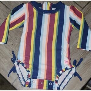Ruffle Butts Rash Guard Swimsuit Striped Long Sleeve 3-6m